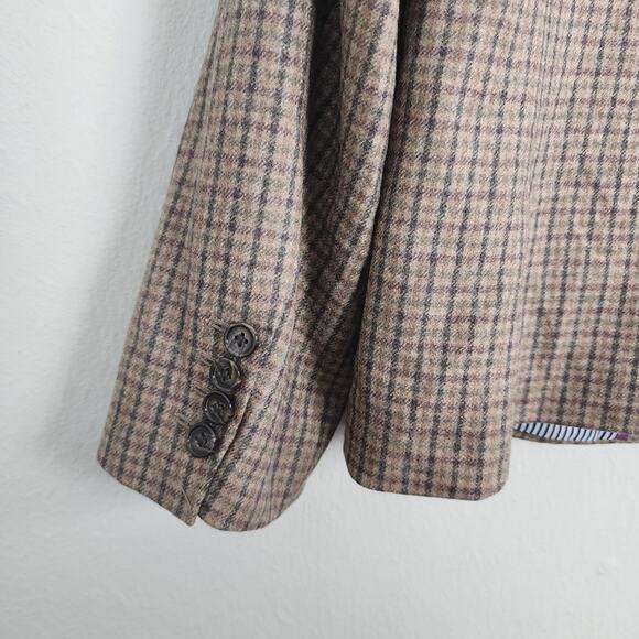 UNTUCKit Women's 100% Wool Plaid Peppa Checkered Blazer Size 14 Brown Tan - Picture 10 of 10